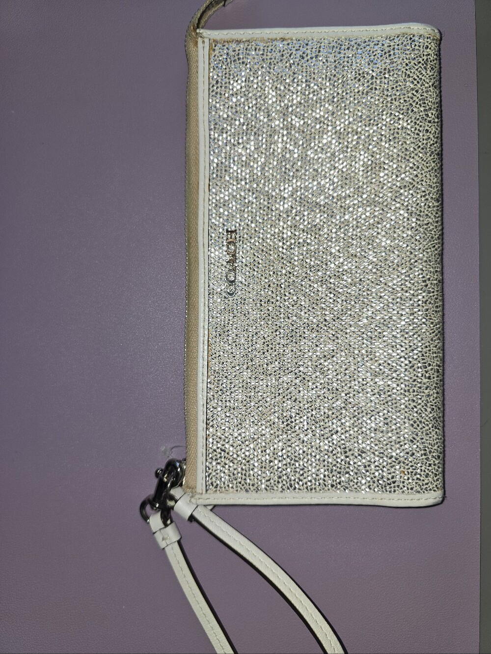 Coach Metallic Crystal Wristlet Wallet - Silver/White